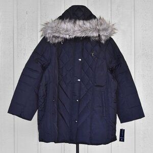 London Fog Womens Diamond Quilted Down Coat Parka Black size 3X New